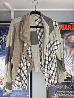Ivan Grundahl 100% Linen Asymmetrical Patchwork Open Front Blouse Women’s 36 EUC
